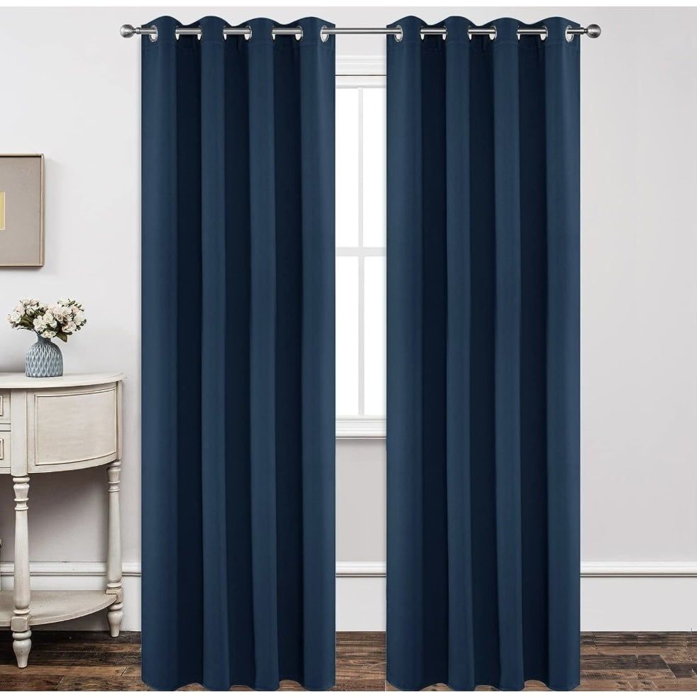 Joydeco Blackout Curtains 108 Inch Length 2 Panels Set, Thermal Insulated Long Curtains&amp; Drapes 2 Burg, Room Darkening Grommet Curtains for Living Room Bedroom Window (W52 x L108 Inch, Navy Blue)