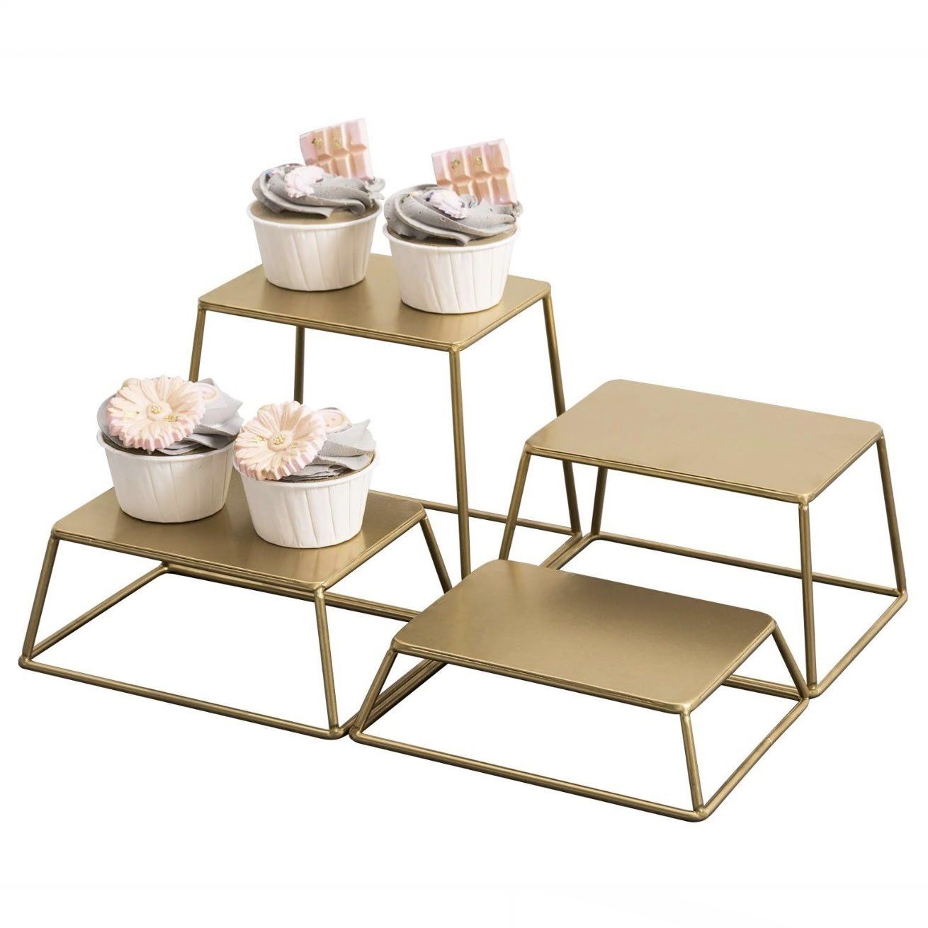 MyGift Modern Brass Tone Metal Nesting Buffet Table Food or Retail Display Risers, Set of 4
