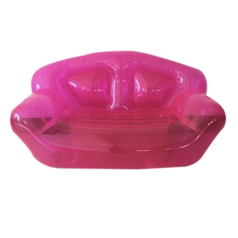 La funcosa Inflatable Clear Pink Double Person Sofa Blow UP Chairs Portable Camping Yard Couchs Inflatable Patio Furniture