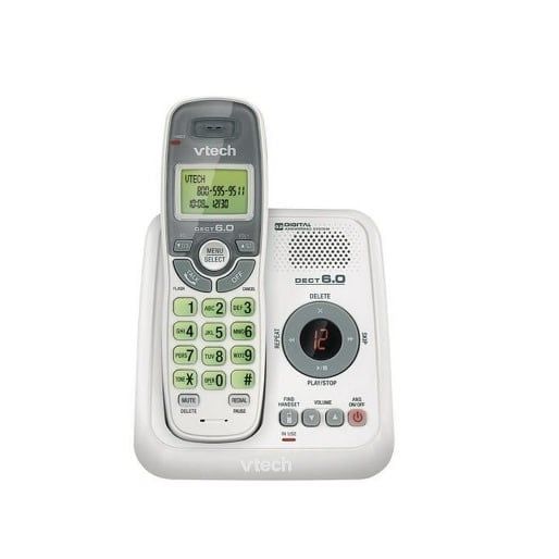 VTech CS6124 DECT 6.0 Cordless Phone with Answering System and Caller ID/Call Waiting, White with 1