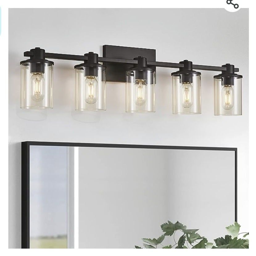 XGFOURSEVEN 5-Light Modern Bathroom Vanity Lights,Industrial Matte Black with Clear Glass