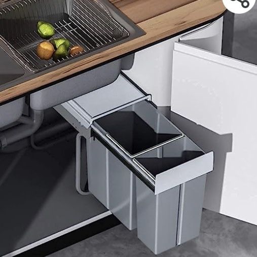 tonchean Pull Out Trash Can Under Cabinet/Sink Double Sliding Trash Can Kitchen 20 + 10 Quart Recycling Bin Waste Container, Under Cabinet Bottom Mount