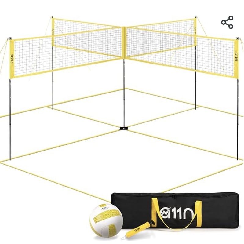 A11N 4-Way Volleyball and Badminton Net - Backyard &amp; Beach Game Set (NO BALL)