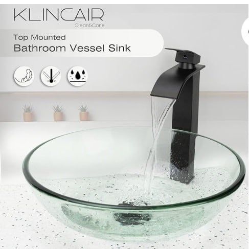 Klincair vessel sink with waterfall faucet