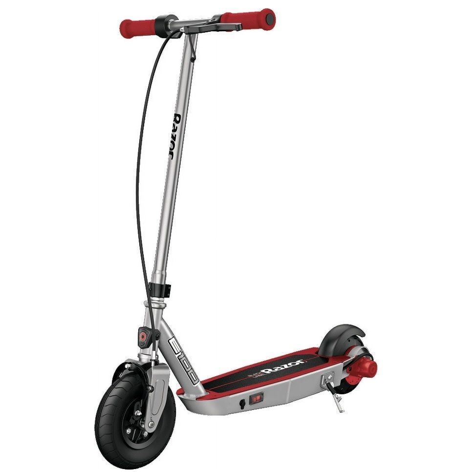 Razor Black Label E100 Electric Scooter – Silver / Red, for Kids Ages 8+