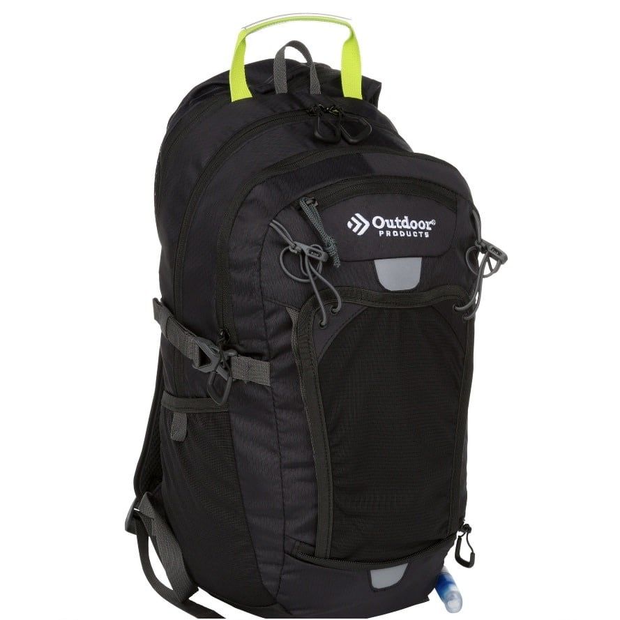 Outdoor Products Deluxe 17 Ltr Hydration Backpack, with 2-Liter Reservoir, Black, Unisex, Adult