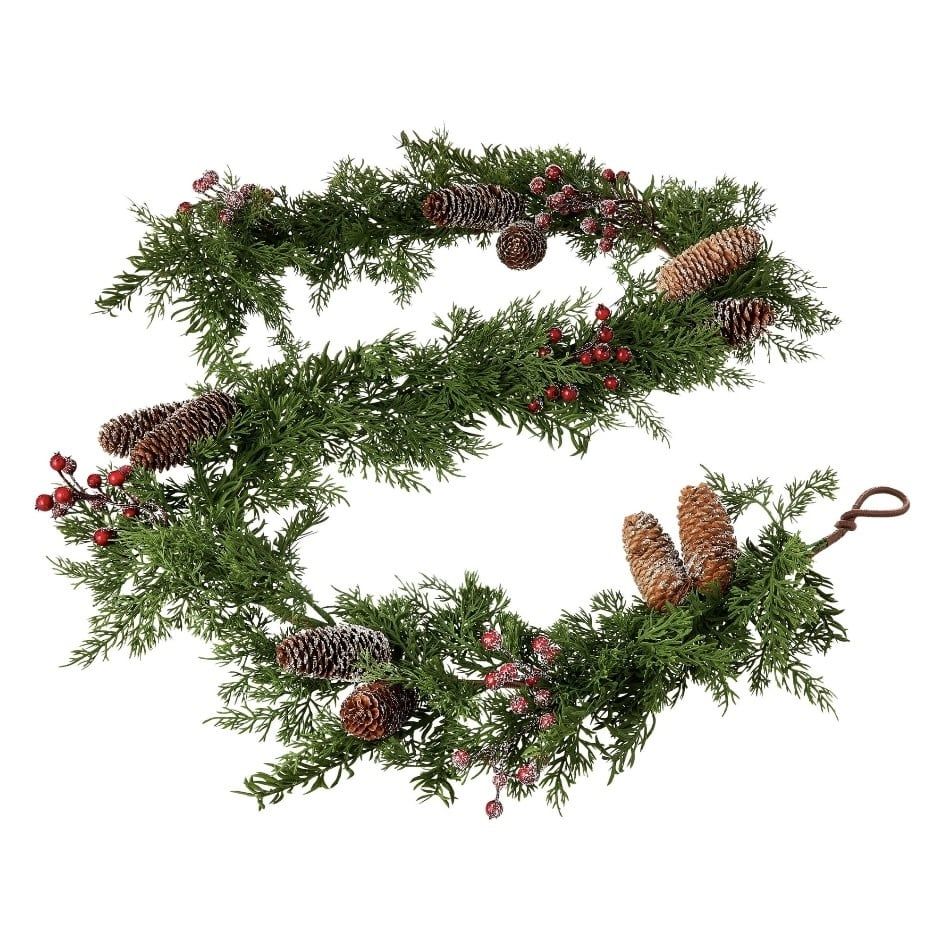 My Texas House Christmas Glitter Red Berry Garland, 6FT