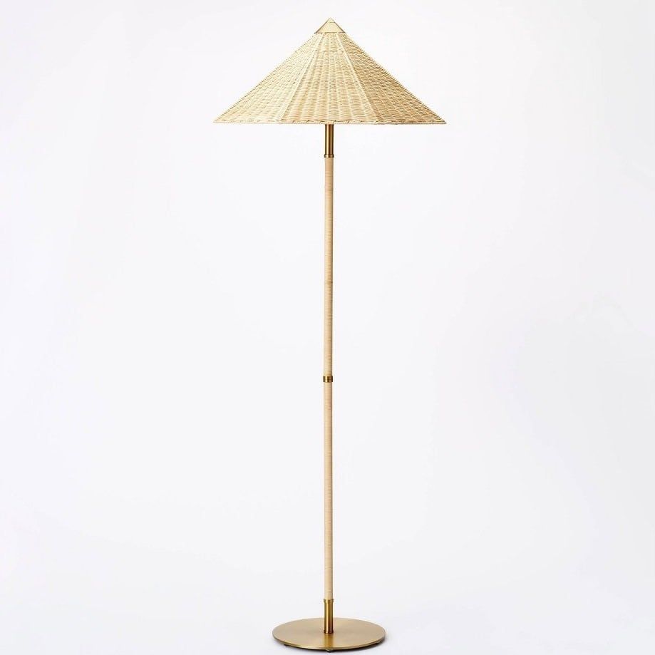 Floor Lamp Iron with Tapered Rattan Shade Gold - Threshold™