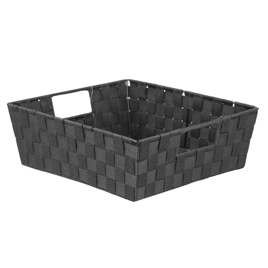 Large Polyester Woven Strap Storage Bin With Handles, Black