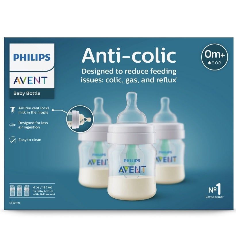 Philips Avent Anti-colic Bottle w/ AirFree Vent, 4oz, 3pk, Clear