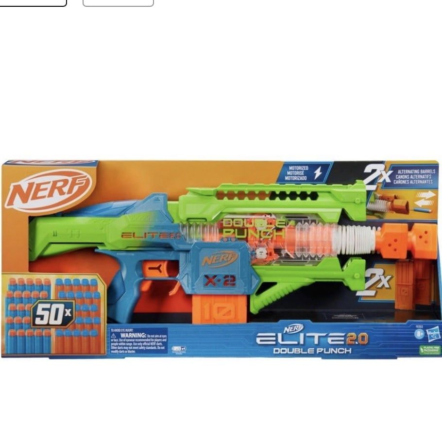 Nerf Elite 2.0 Double Punch Motorized Kids Toy Blaster for Boys and Girls with 50 Darts