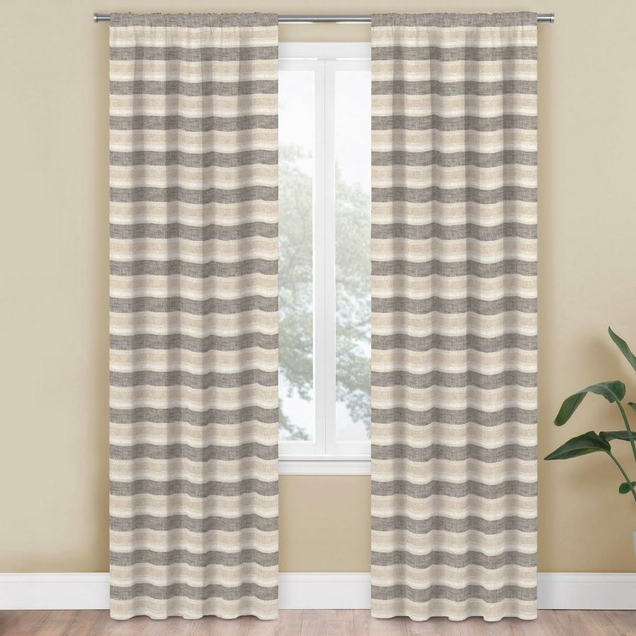 MS Farmhouse Beige Stripe Light Filter Rod Pocket, 76x84” (2pcs)