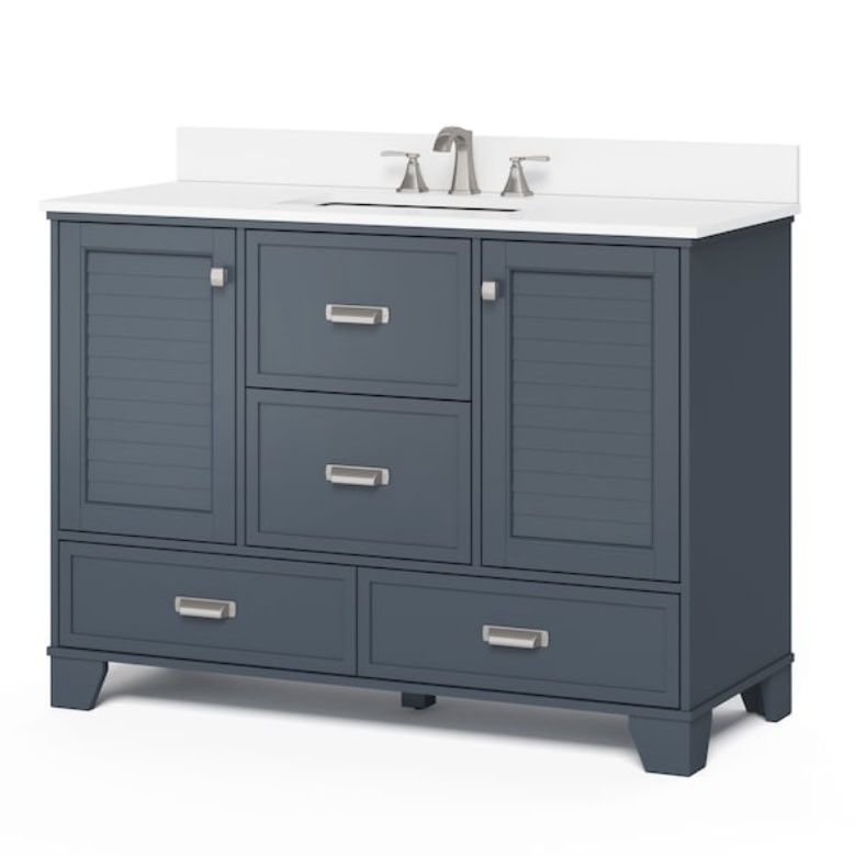 Blue Bathroom Vanity with Marble Top