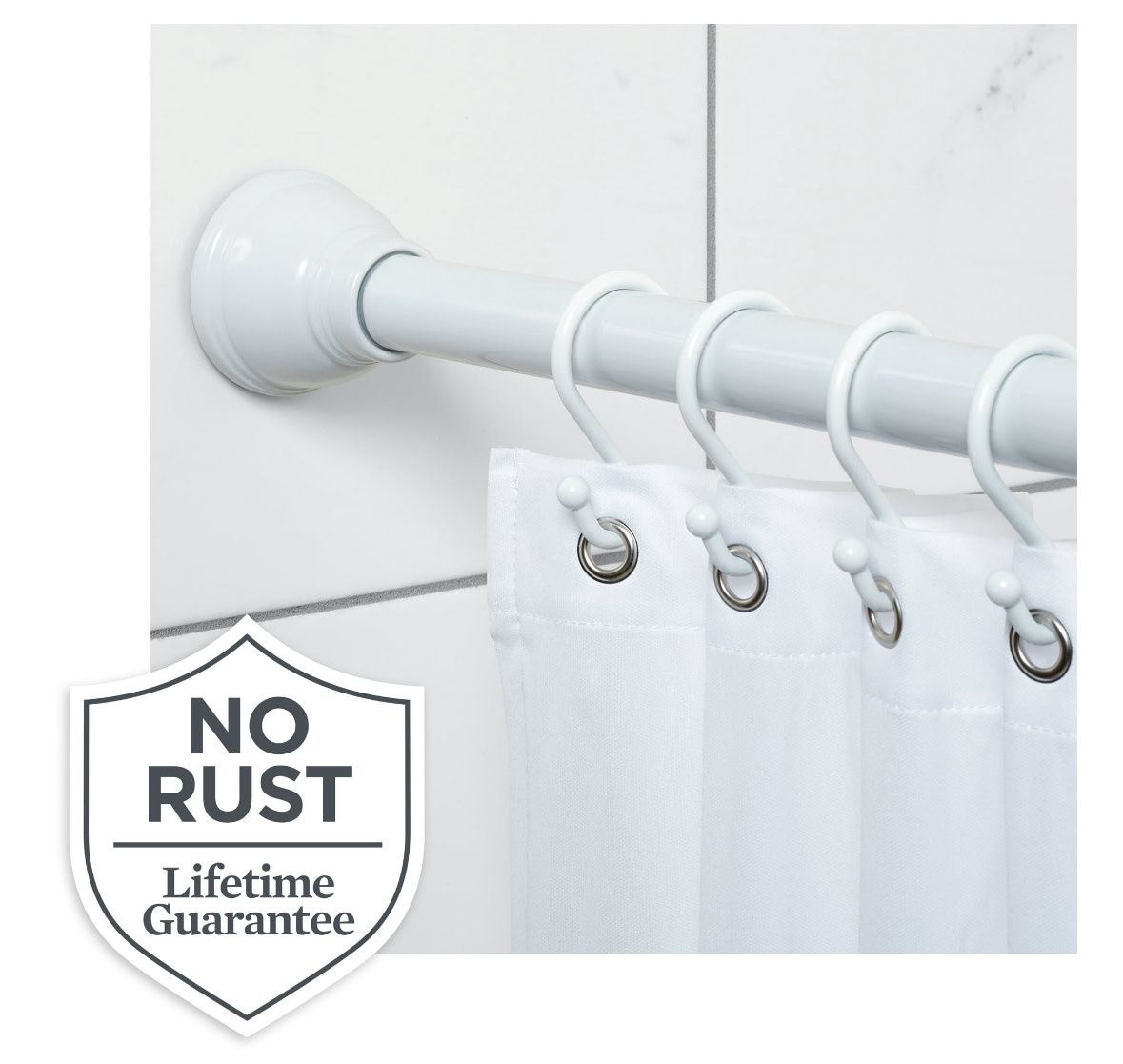 White Shower Curtain Rod, Bell Finials