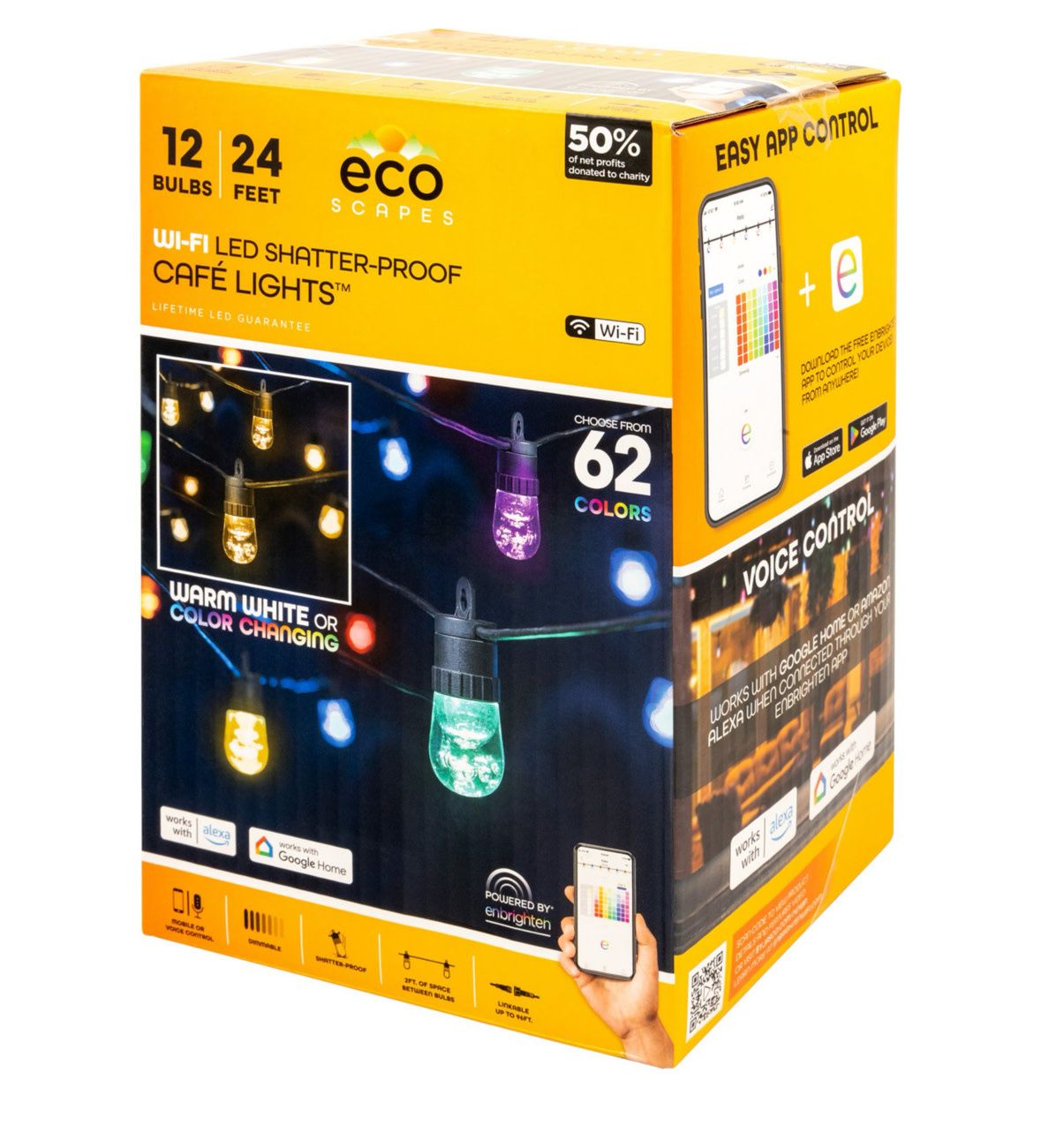 Ecoscapes 24’ Wi-Fi LED Hanging cafe lights