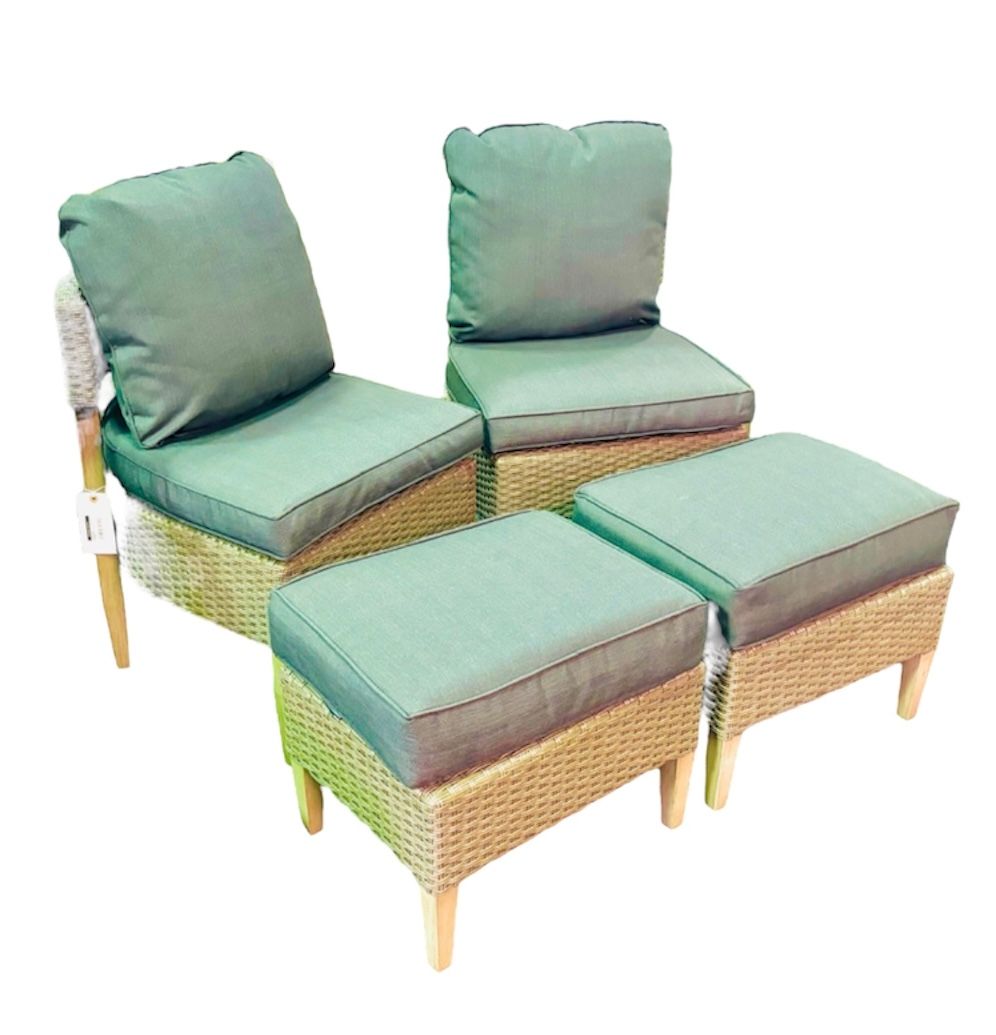 armless patio dining chair set with ottomans
