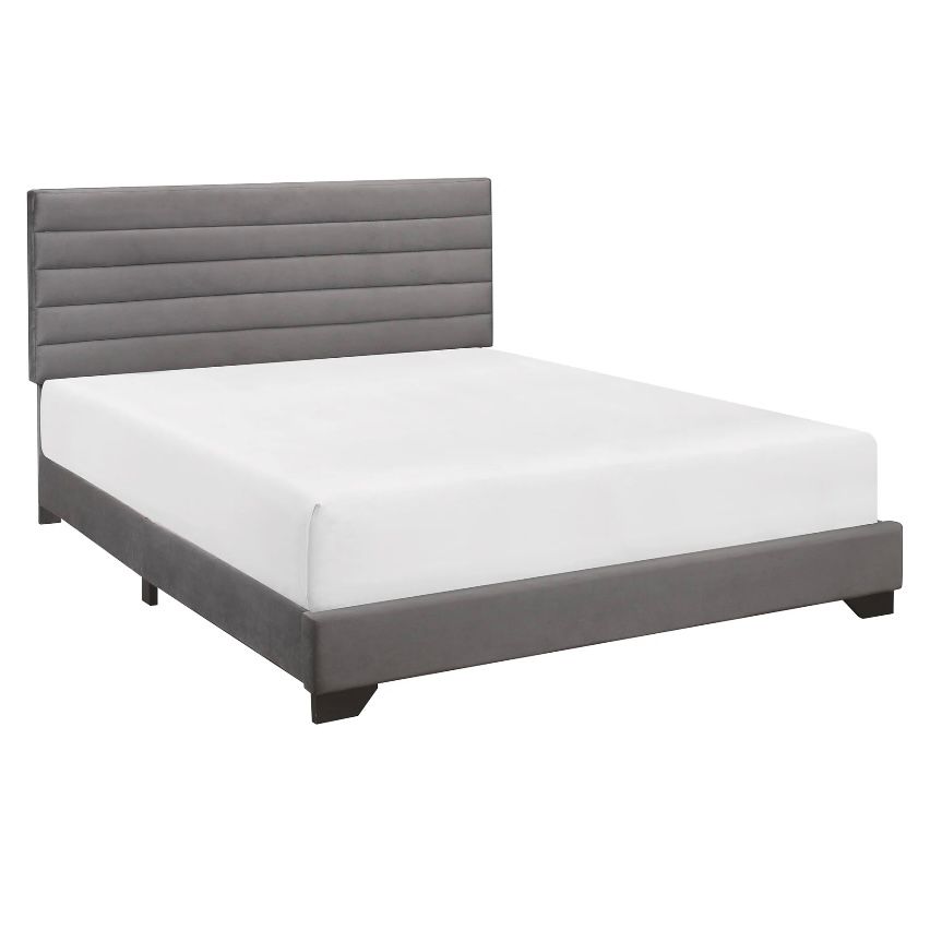 Queen Horizonal Tuft Platform Bed, Charcoal