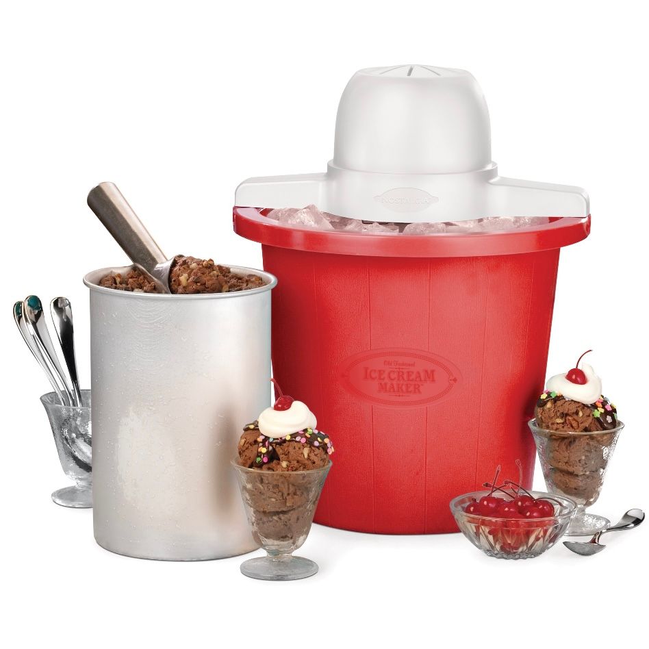 Nostalgia 4 Quart Plastic Ice cream Maker, Red