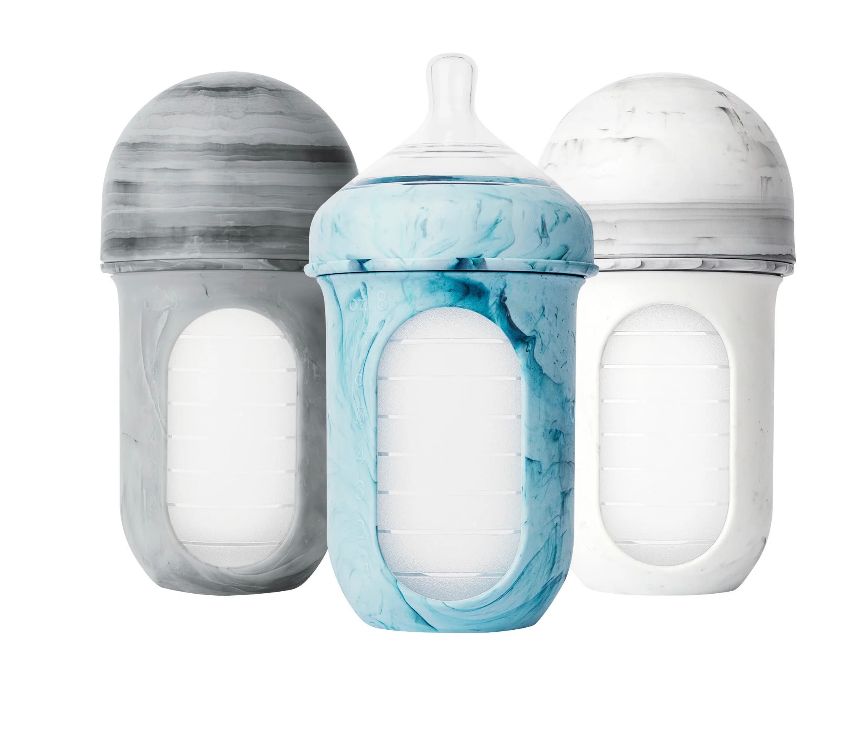 Boon NURSH Reusable Silicone Baby Bottles with Collapsible Silicone Pouch Design Everyday Baby Essen