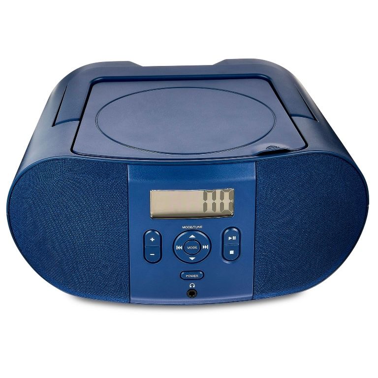 onn. Portable CD Boombox with Digital FM Radio, Navy