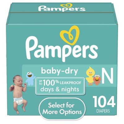 Pampers Baby Dry Diapers Size Newborn, 104 Count