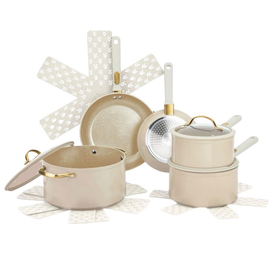 Non-Stick 12-Piece Granite Cookware Set, Taupe