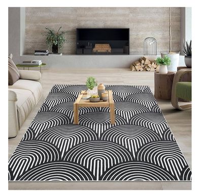 8x10 washable rug abstract black/white