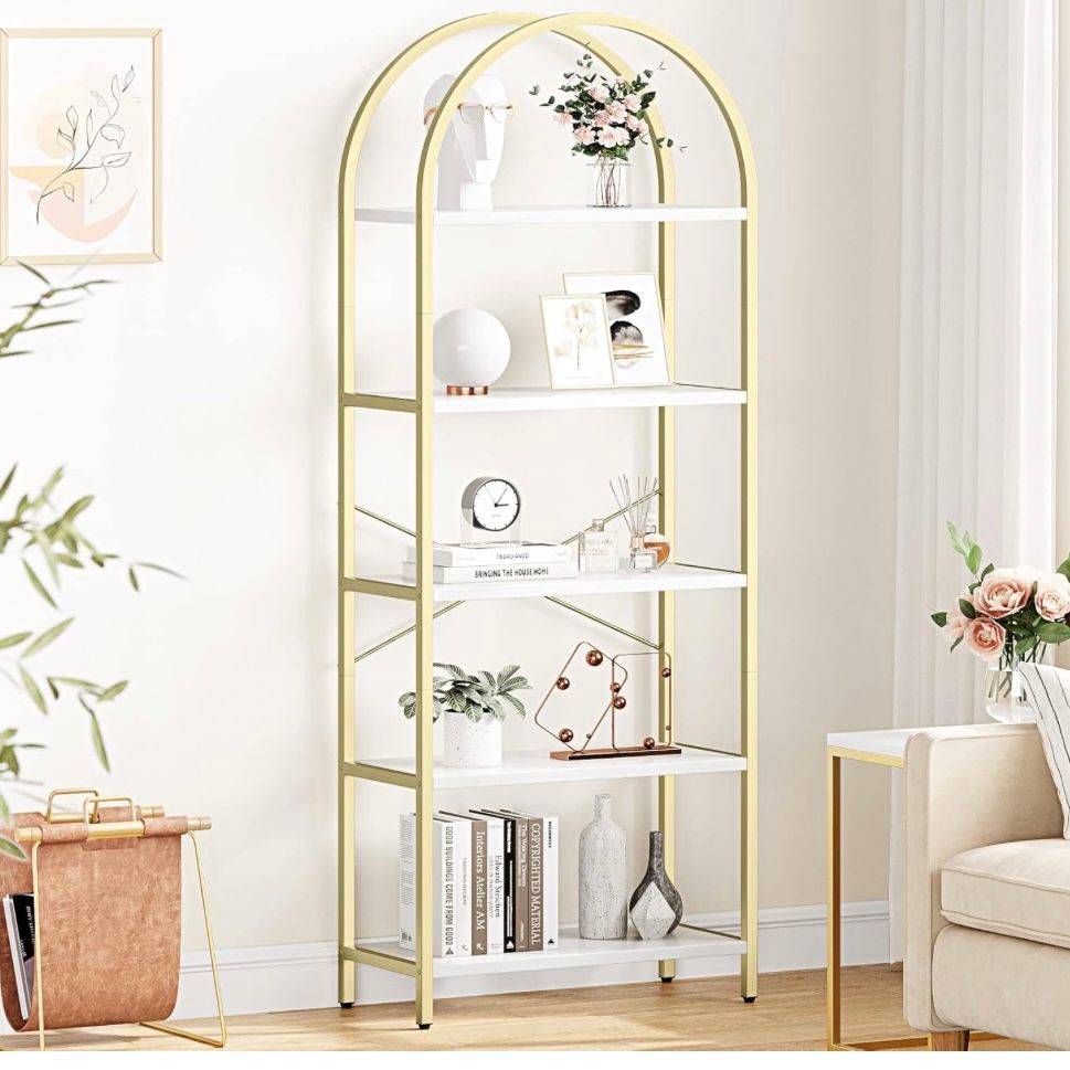 Bookshelf 5 Tier Bookcase Arched Display
