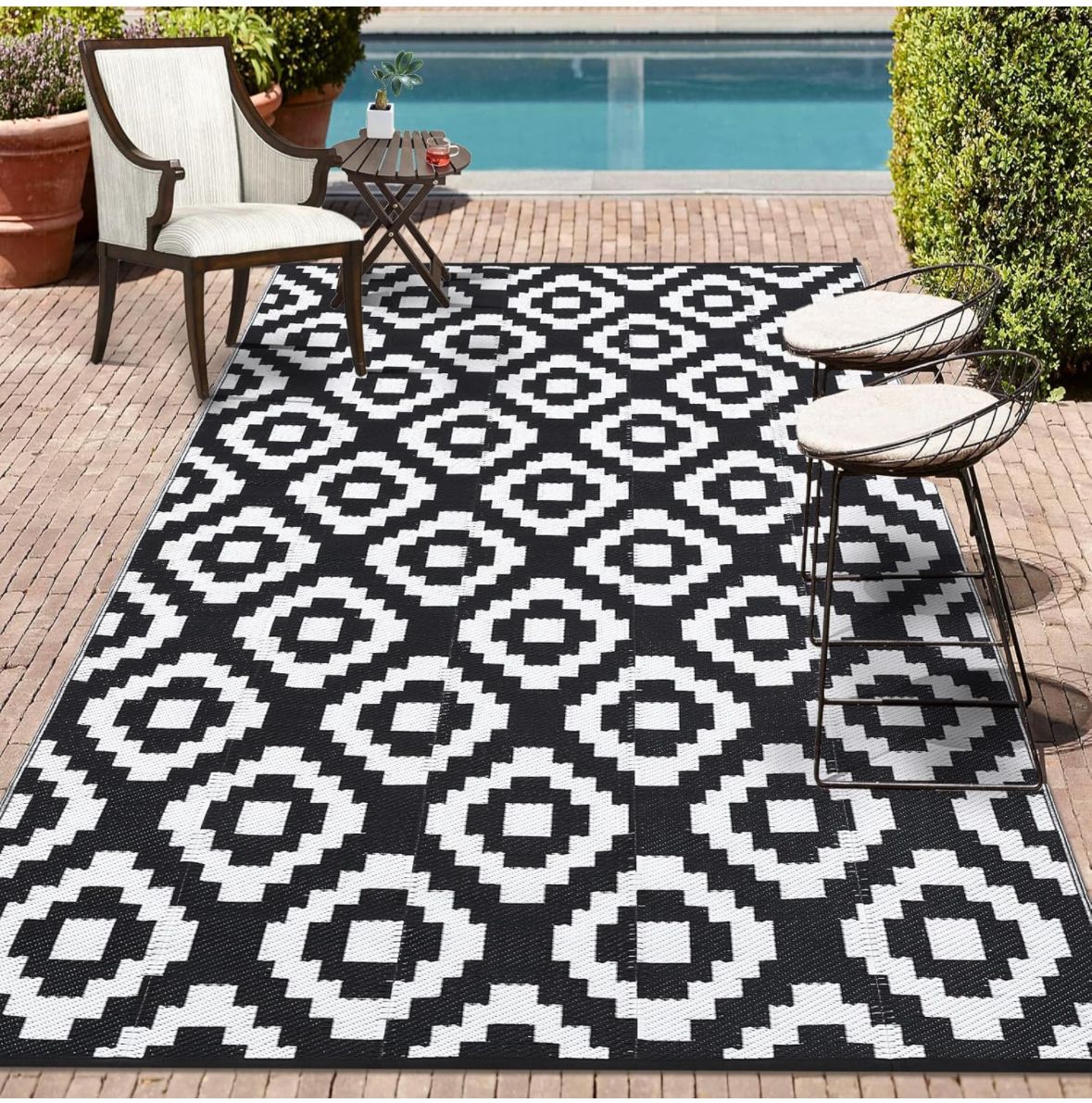 9x12 black and white outdoor rug
