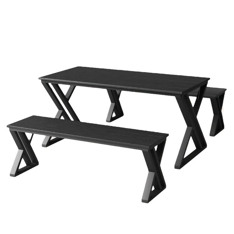 Dining Table with 2 Benches Set, Black