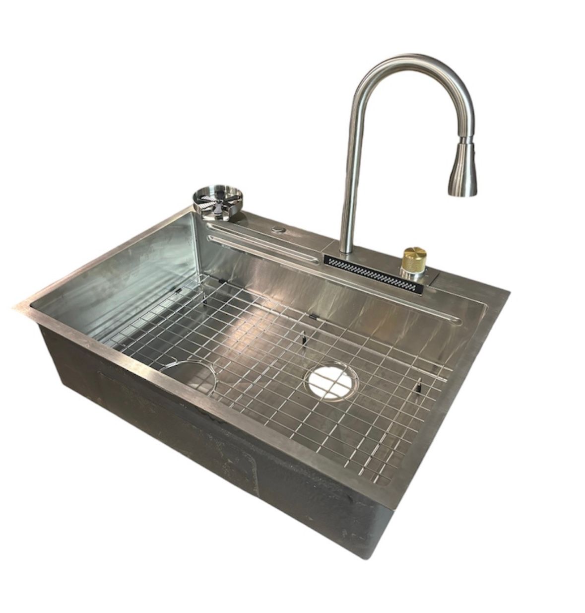 Kitchen waterfall sink with glass rinser 30”x22”x10”