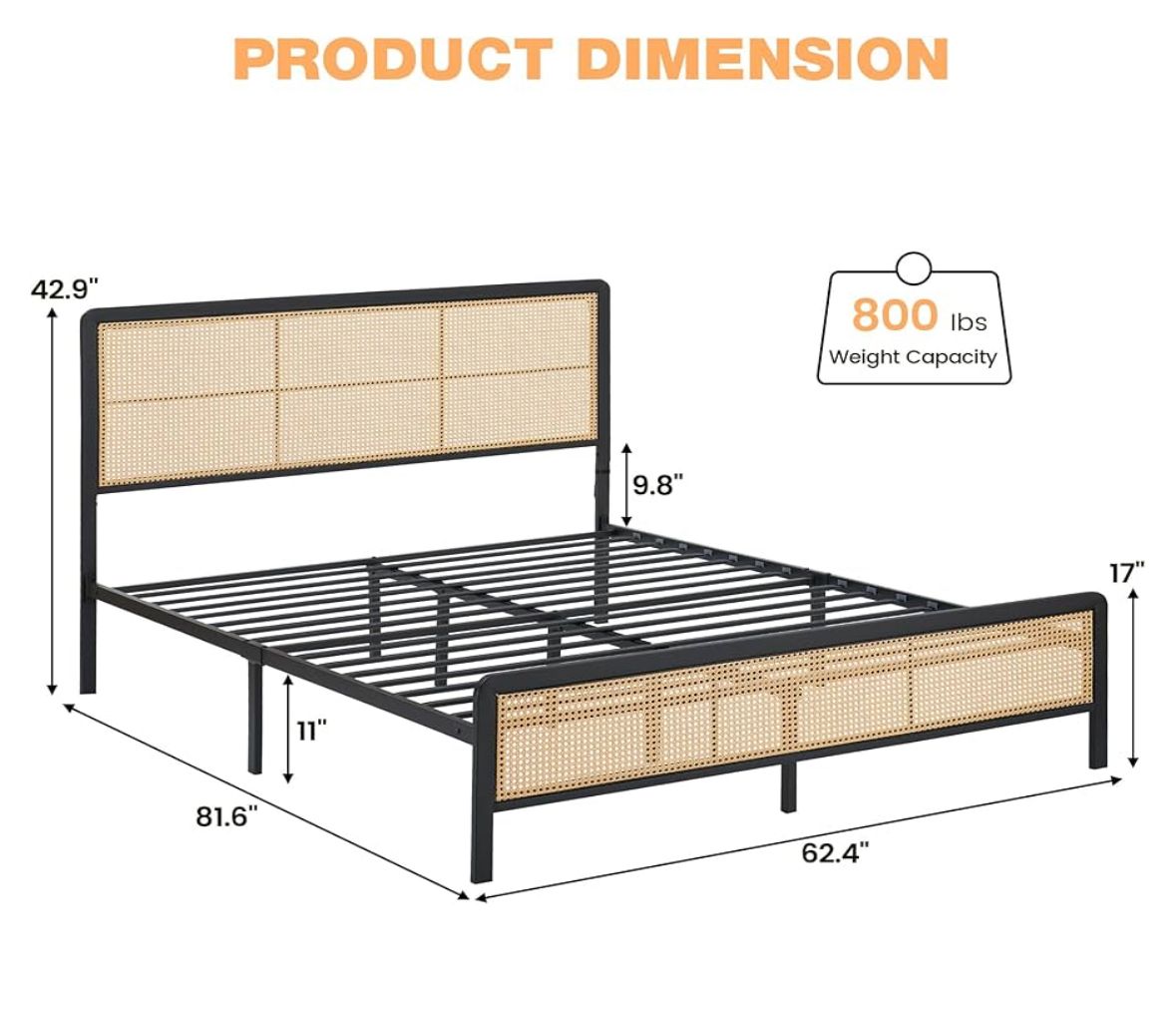 Black rattan metal  bed frame QUEEN