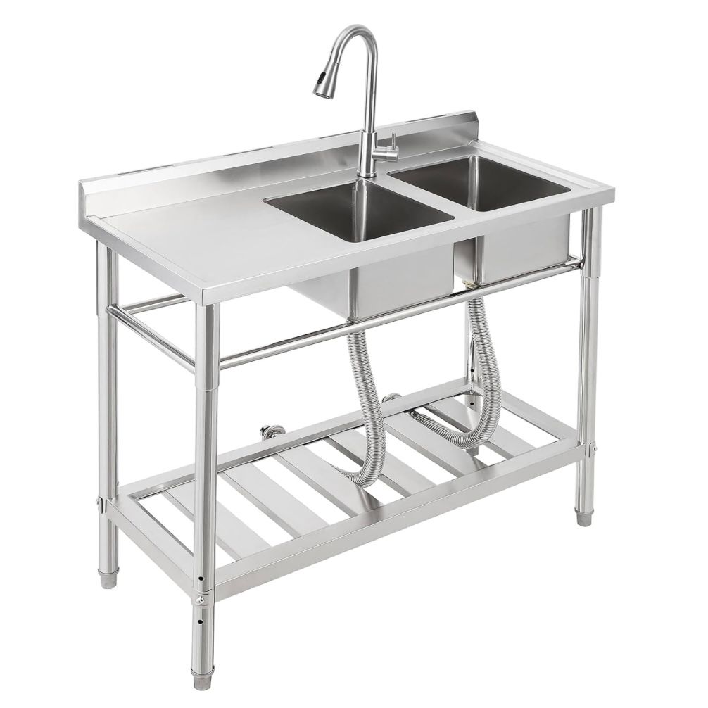 Freestanding Sink With Faucet and Drainboard