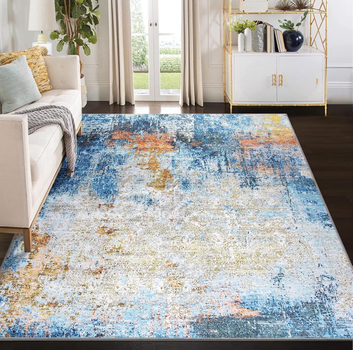 9 x 12 washable area rug modern abstract blue