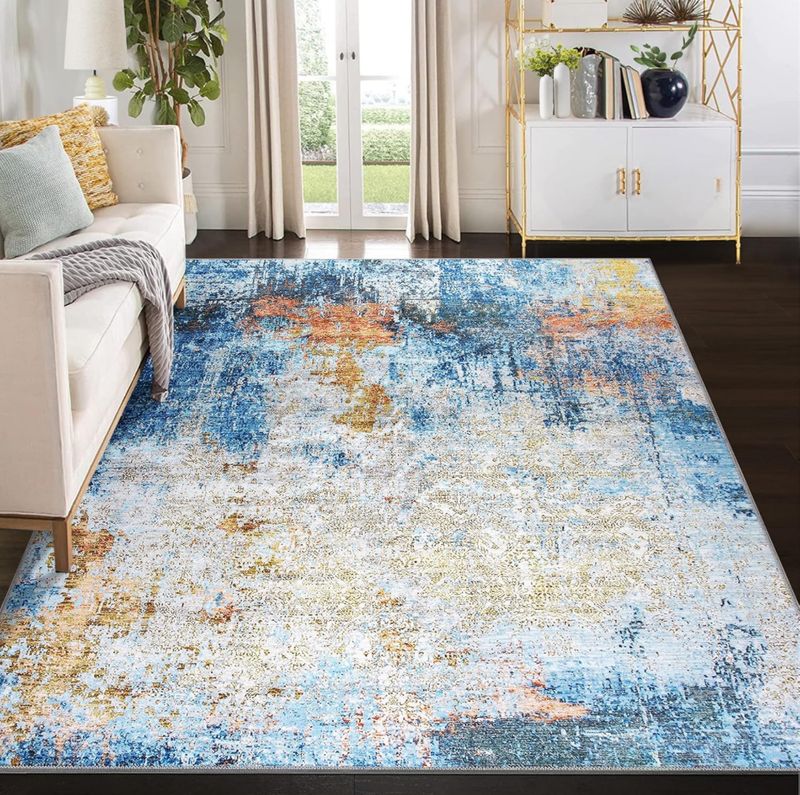 9 x 12 washable area rug modern abstract blue
