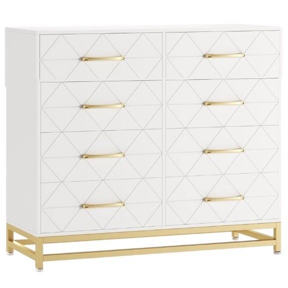 8 Drawer Wood Dresser, White