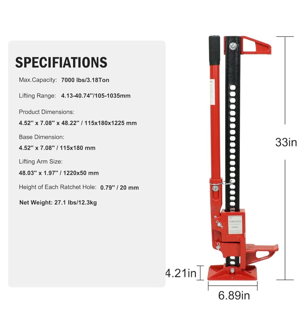 3 ton 33in off road utility farm jack