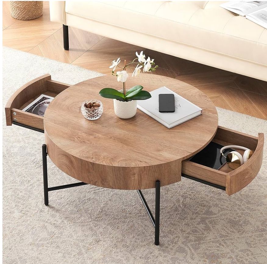 Round coffee table w 2 drawers