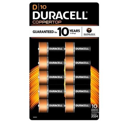 Duracell Coppertop Alkaline Batteries, D, 10 Ct