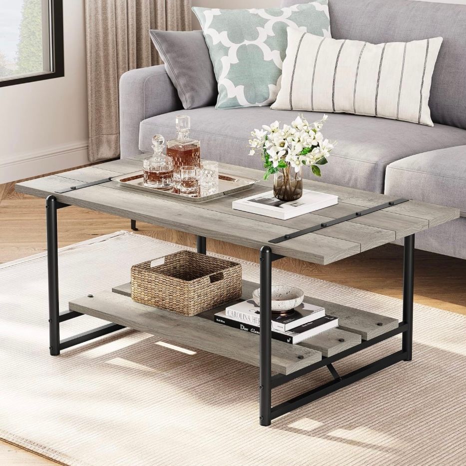 Farmhouse Gray Coffee Table slatted