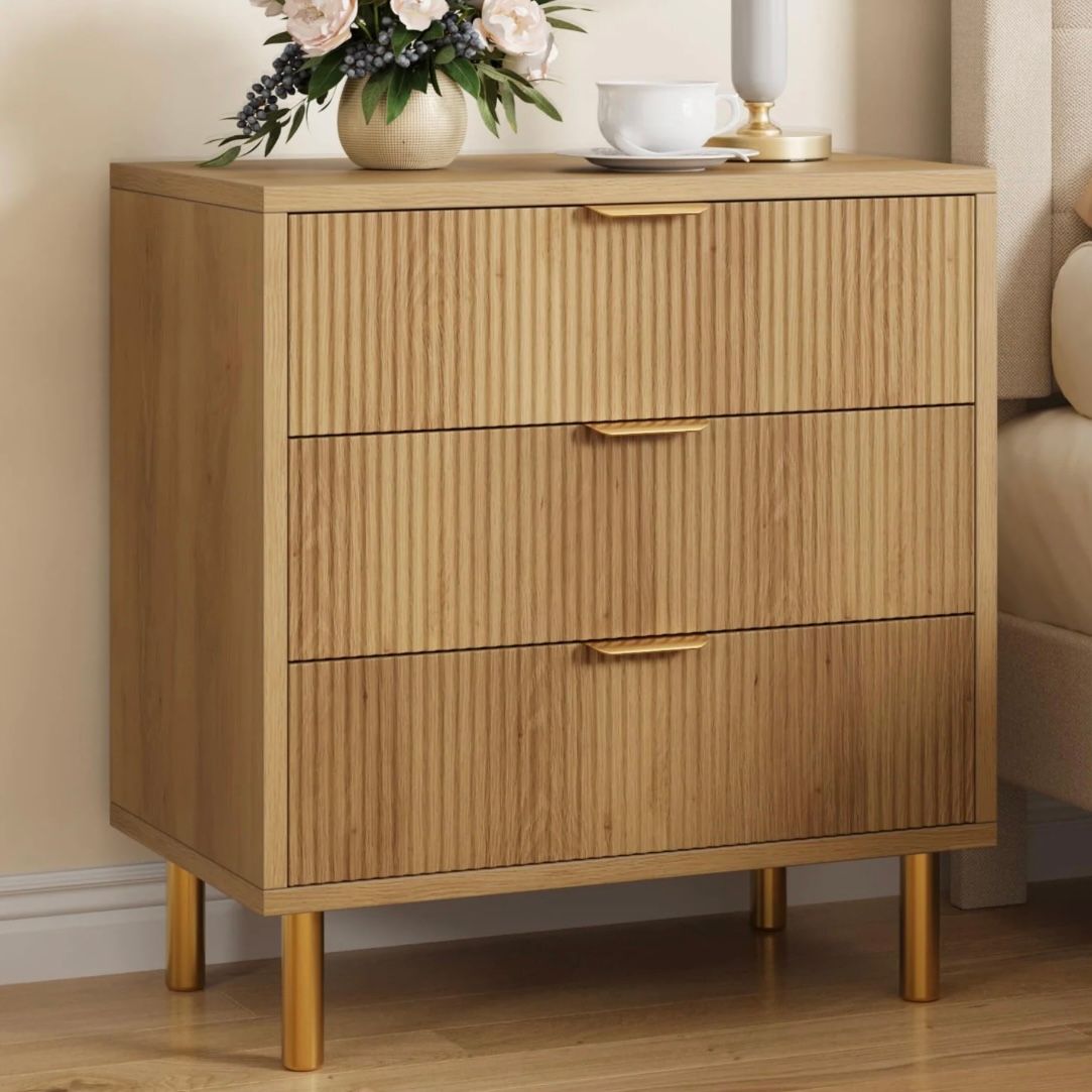 Modern 3 Drawer Dresser for Bedroom with Gold Handle