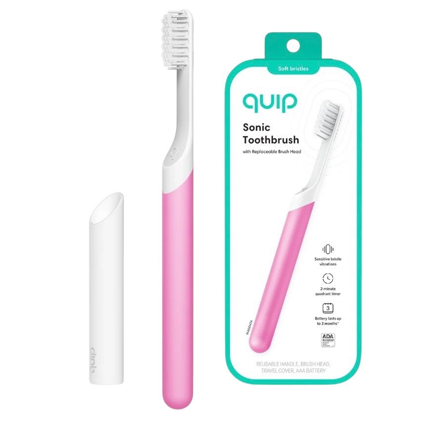quip Electric Toothbrush, Built-In Timer + Travel Case, Magenta Plastic