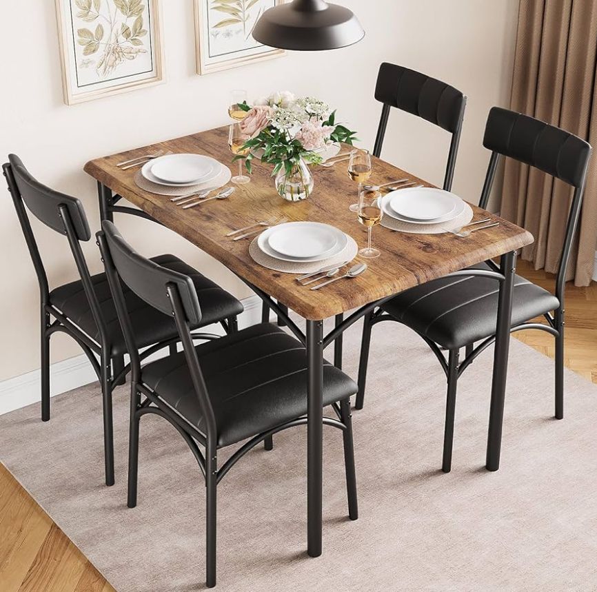 Dining table W/ 4 chairs rustic brown