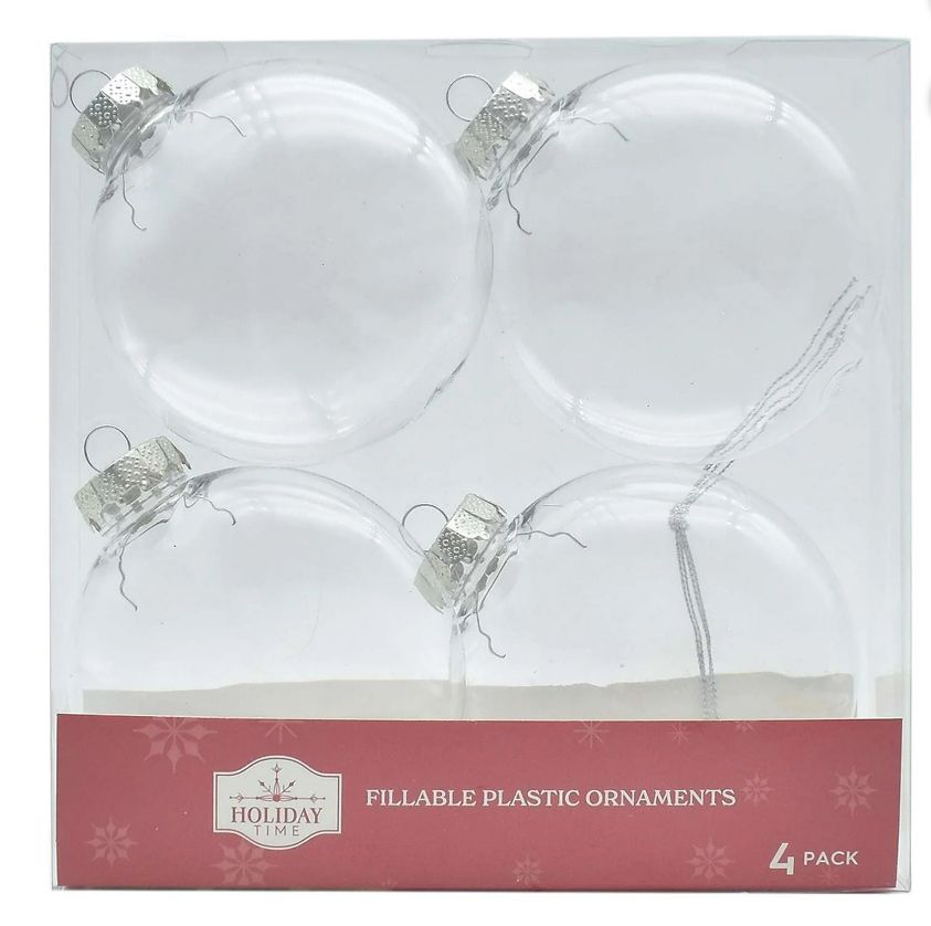 Holiday Time 4pc Christmas Clear PET Disc with Lid Ornament DIY Craft, 4 Height