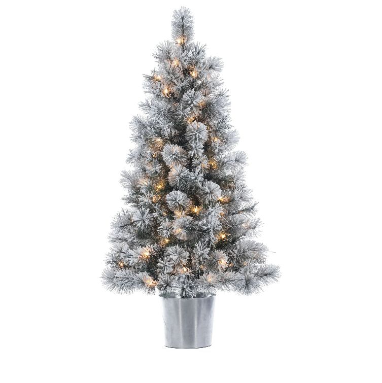 4.5 ft pre lit flocked Christmas tree