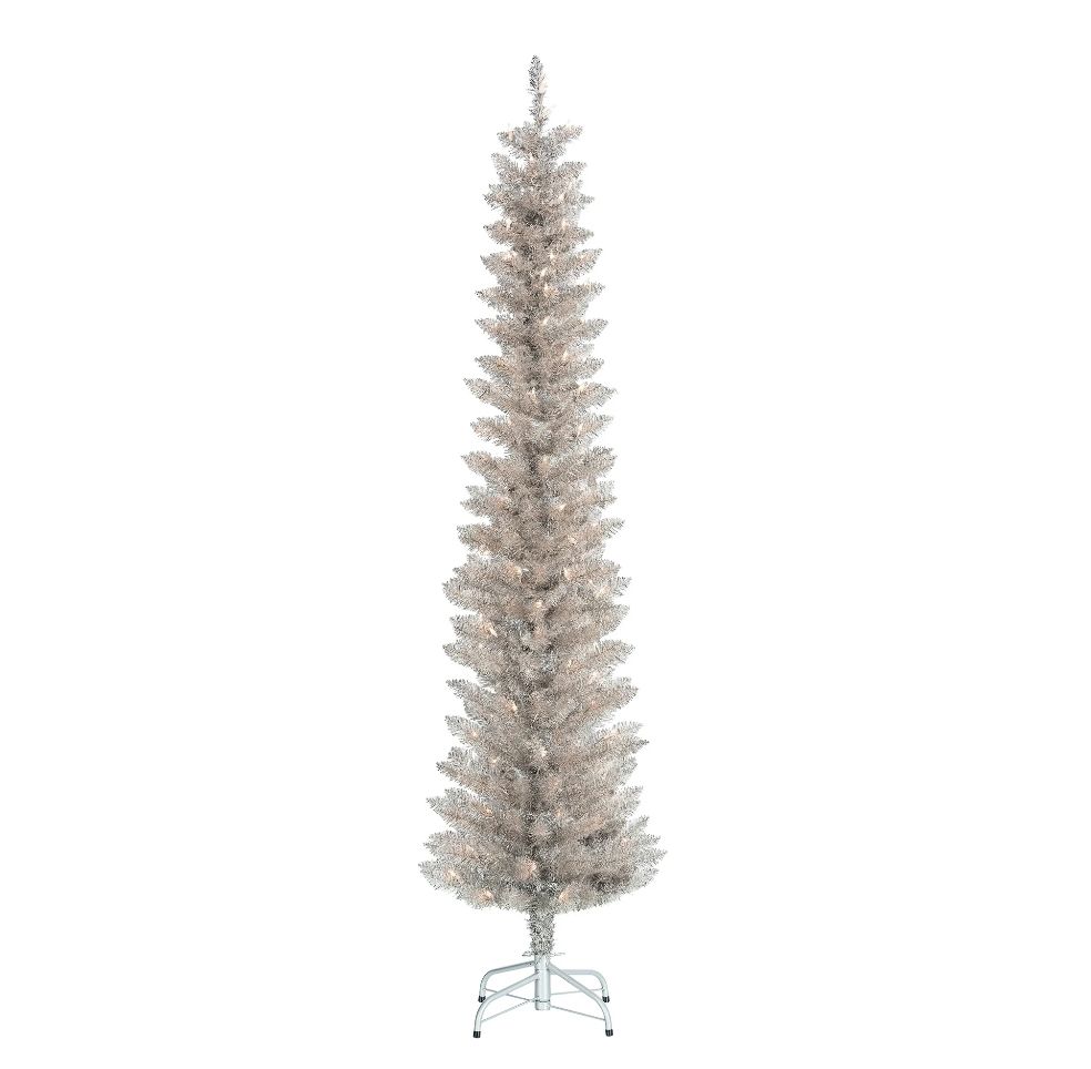 6 ft Pre-Lit silver Tinsel Christmas Tree