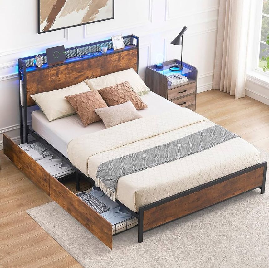 Queen size platform bed frame bed system