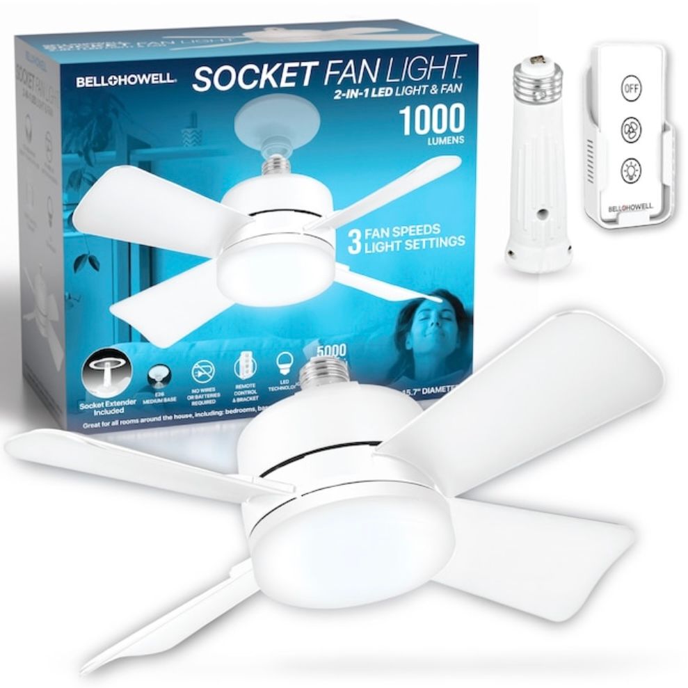 Socket Fan with Light 15 inch Fan 1000 Lumens
