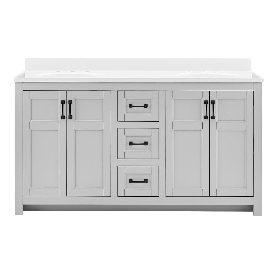 61” light gray double sink vanity with top DAMAGED LEFT SIDE