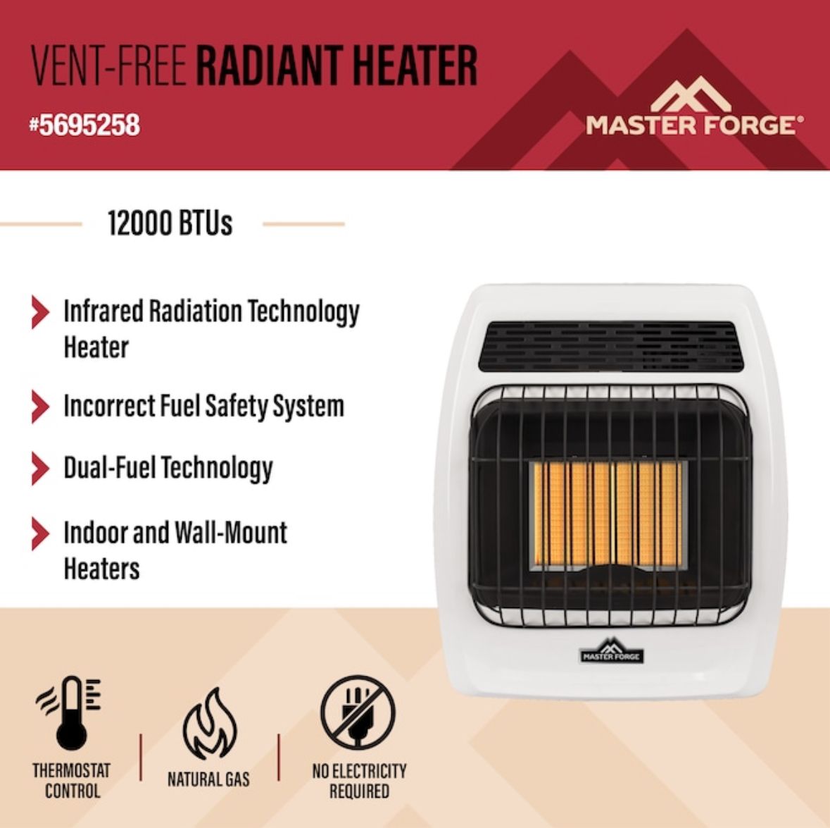 12,000 BTU GAS/PROPANE WALL HEATER